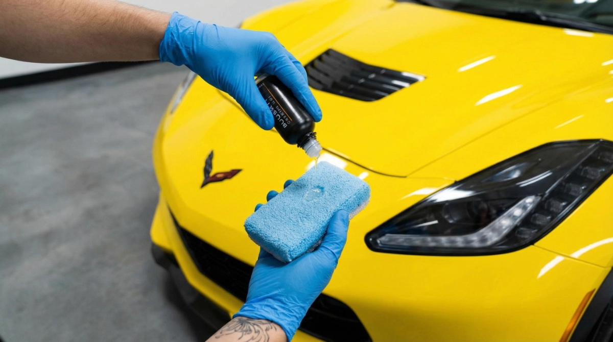 Ceramic coating applied to black sports car in Barrington